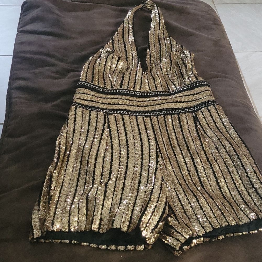 Sequence halter top short rumper.